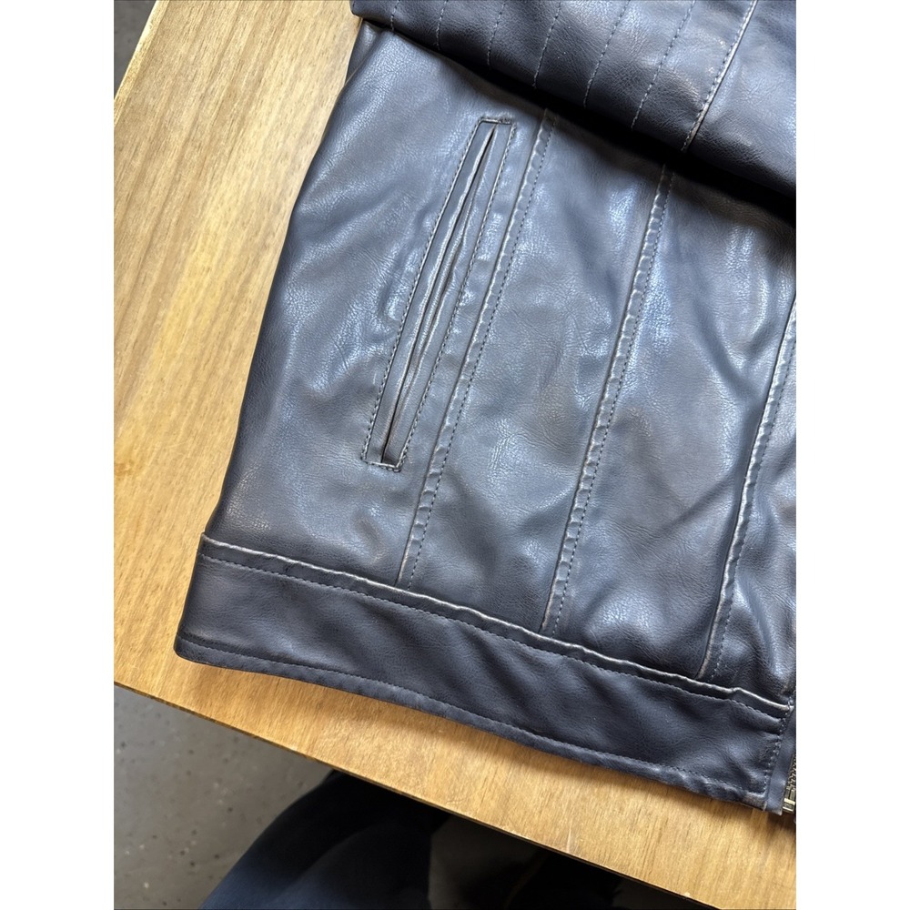 Levi's Men's Black Faux Leather Hooded Jacket Zip Front Coat Sz Large Biker - Picture 11 of 16